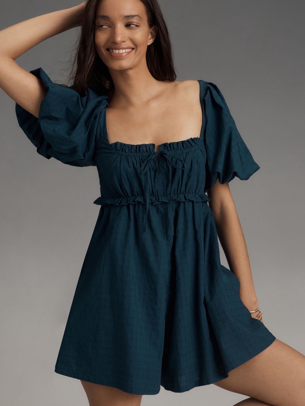 Anthropologie Pilcro Puff-Sleeve Babydoll Romper